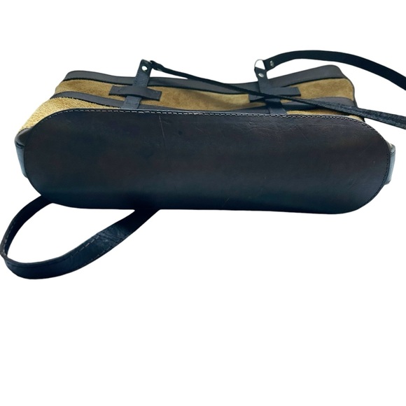 Leather-Accented Tan Suede Bolivian Textile Artisan Crafted Shoulder Tote Bag - Picture 10 of 10